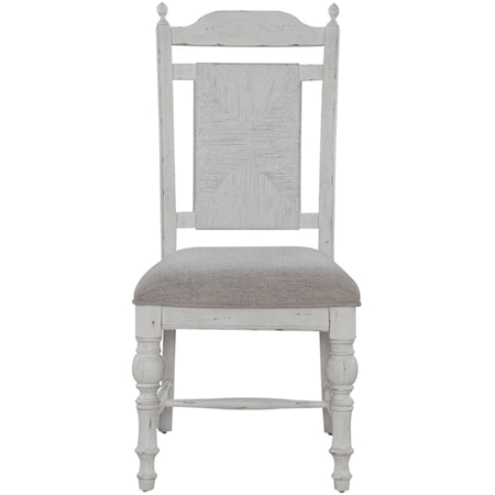 Farmhouse Panel Back Side Chair with Upholstered Seat