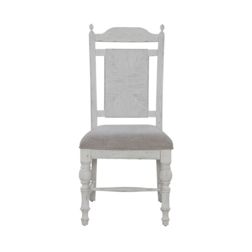 Farmhouse Panel Back Side Chair with Upholstered Seat