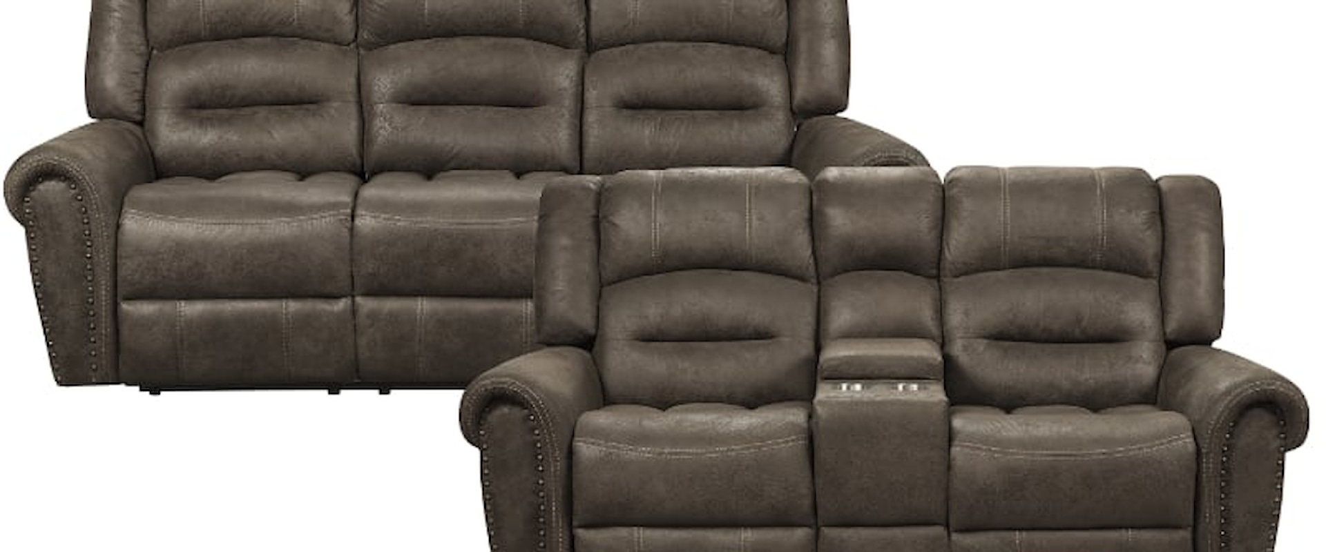 Transitional 2-Piece Reclining Living Room Set with Nailhead Trimming