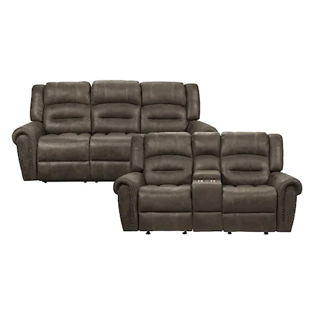 Transitional 2-Piece Reclining Living Room Set with Nailhead Trimming