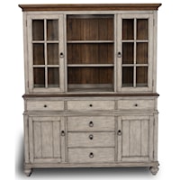 Relaxed Vintage Dining Buffet and Hutch with Felt-Lined Drawers and Removable Wine Rack