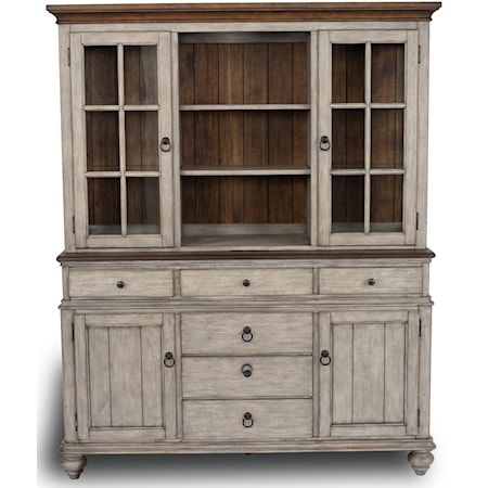 Relaxed Vintage Dining Buffet and Hutch with Felt-Lined Drawers and Removable Wine Rack