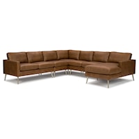 Leather 6-Seat Sectional Sofa w/ Chaise & Metal Feet