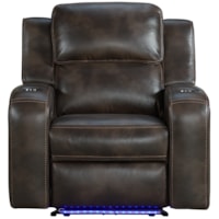 Contemporary Power Recliner with Power Headrest, USB Ports, and Floor Lighting