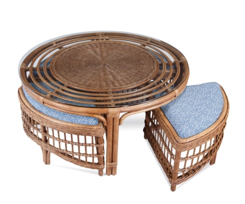 Tropical Round Coffee Table w/ Benches