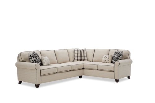 Transitional 5-Seat Sectional Sofa with Rolled Arms