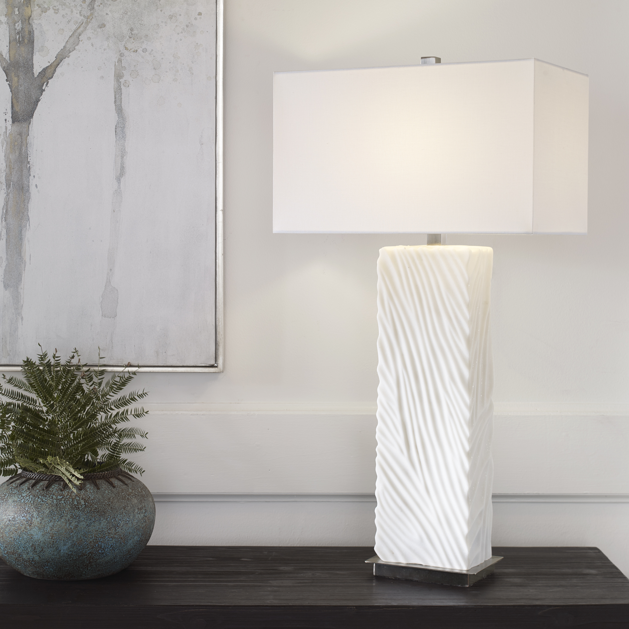 Uttermost Pillar Pillar White Marble Table Lamp