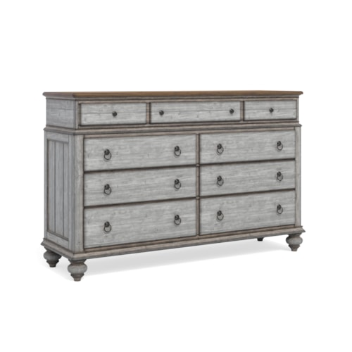 Relaxed Vintage 9-Drawer Dresser with False-Bottom Drawer