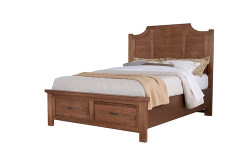 Rustic Farmhouse Queen Scalloped Bed with Footboard Storage