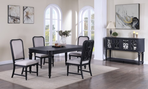 Transitional 6-Piece Dining Set with Side Chairs and Sideboard