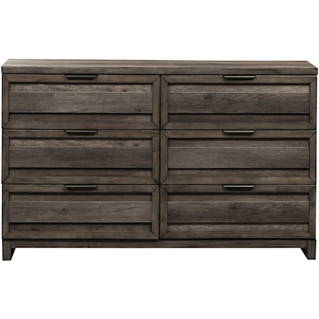 Contemporary 6-Drawer Dresser with Metal Drawer Pulls