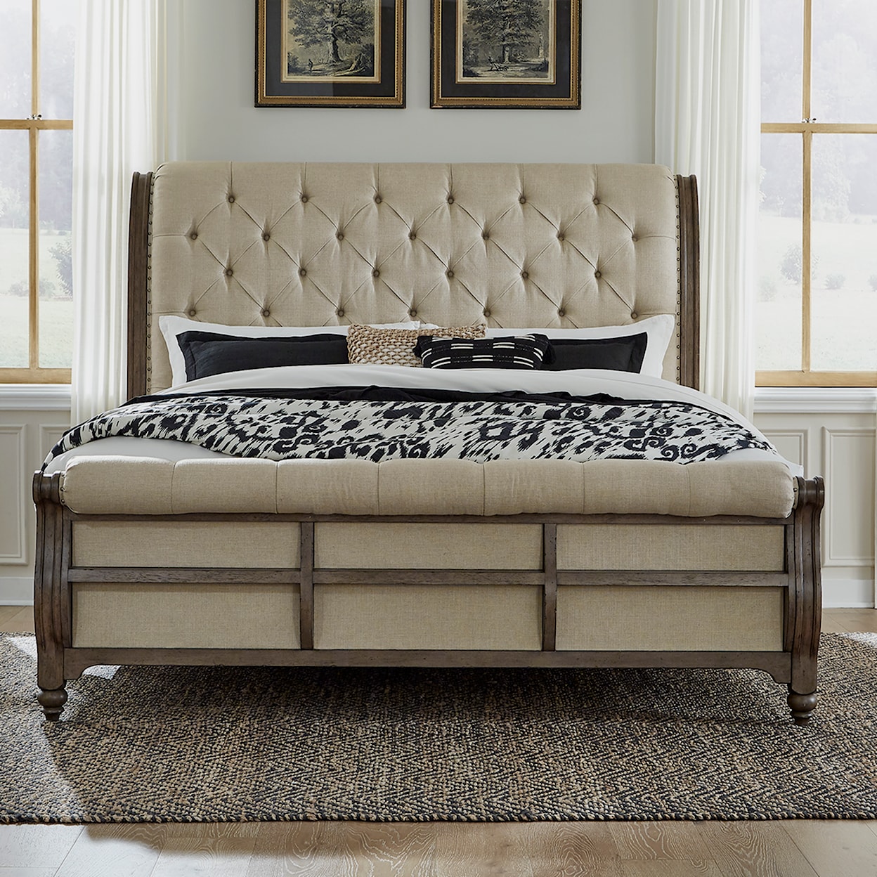 Libby Americana Farmhouse Upholstered King Sleigh Bed