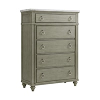 Transitional 5-Drawer Bedroom Chest with White Marble Top