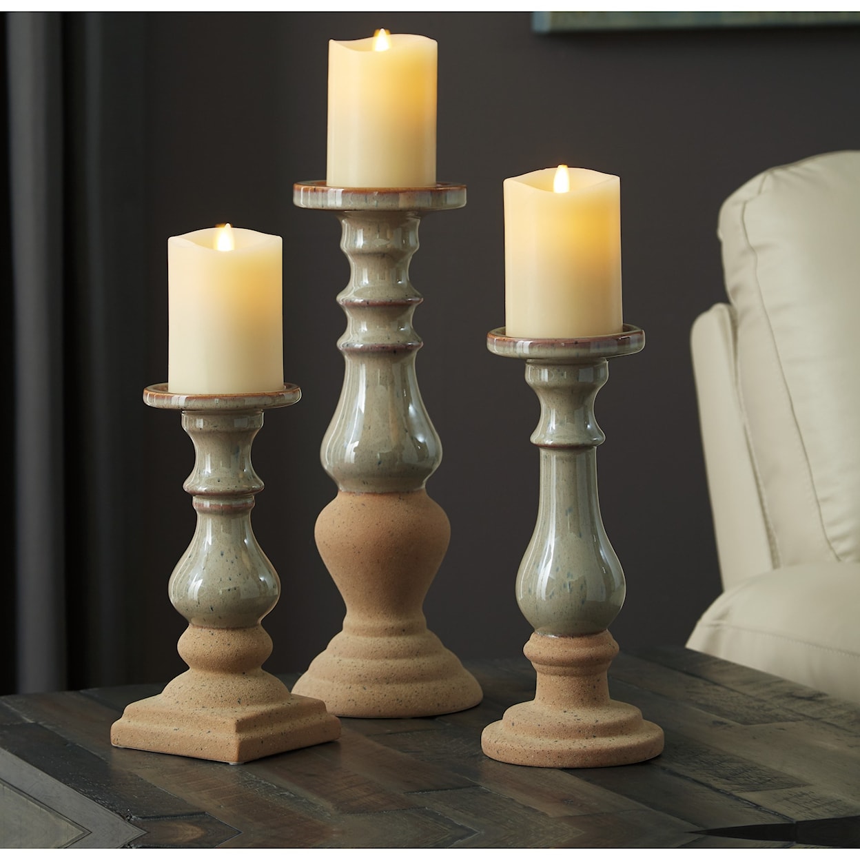 Signature Design by Ashley Accents Emele Taupe Candle Holder Set