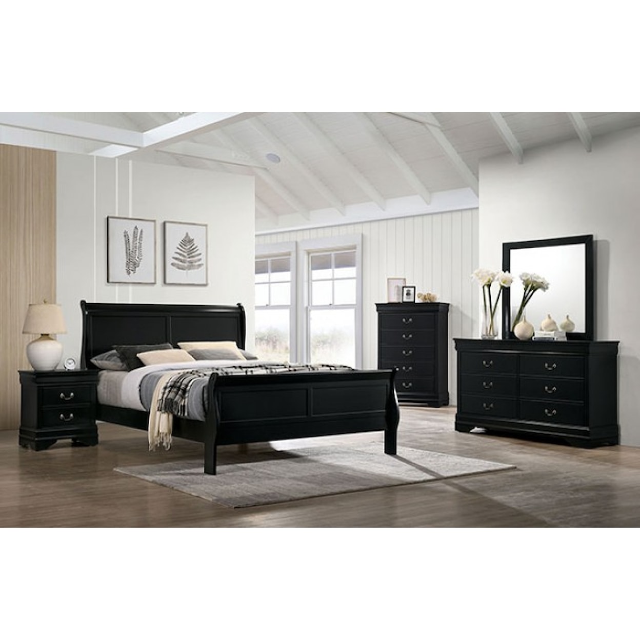 FUSA Louis Philippe Queen Bed + 2NS + Dresser + Mirror