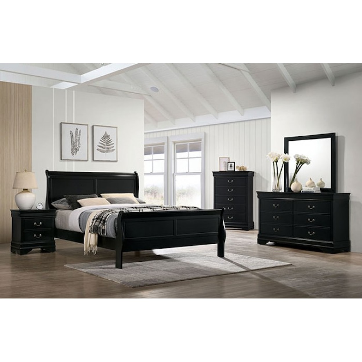 FUSA Louis Philippe Cal. King Bed, Black