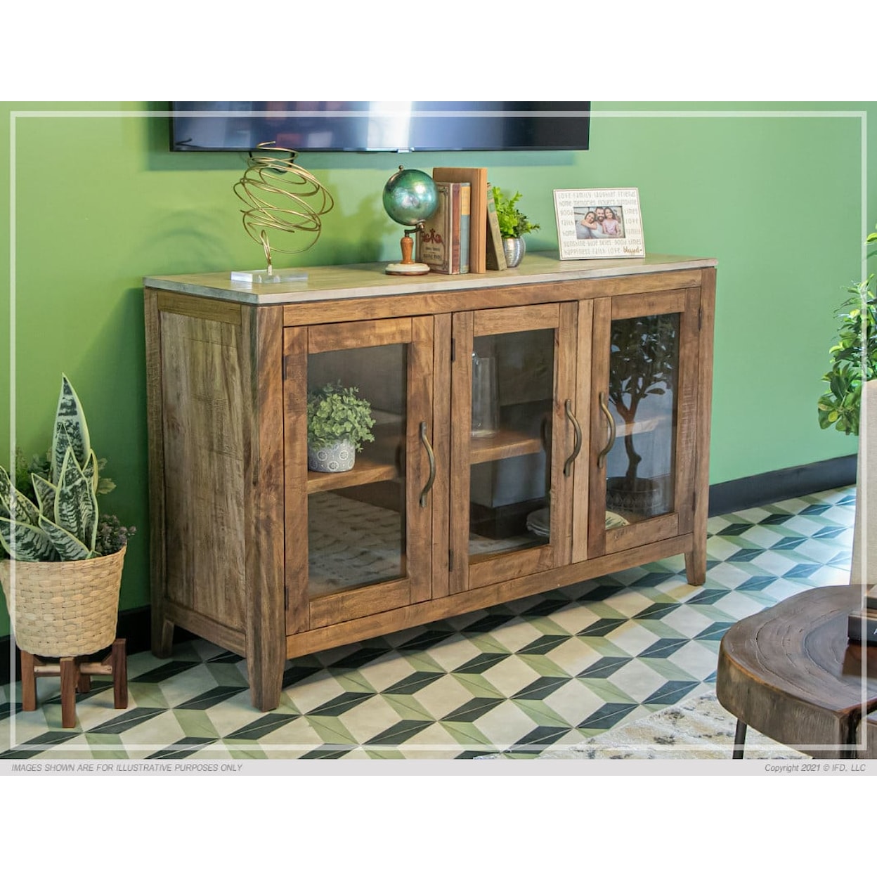 International Furniture Direct Tulum 3-Door Console Table with Storage