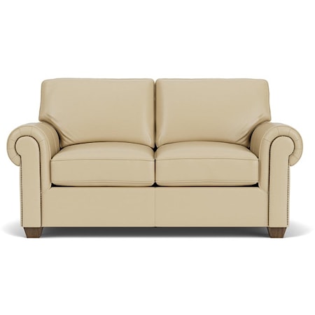 Transitional Leather Loveseat with Nailheads