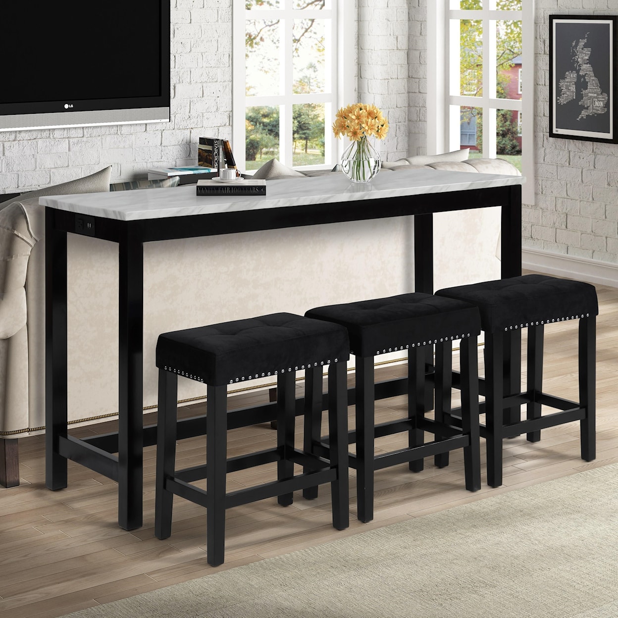 New Classic Celeste Theater Bar Table W/ 3 Stools