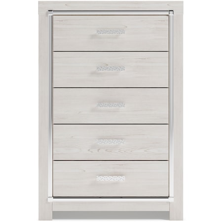 Glam 5-Drawer Chest with Chrome Finish Accents