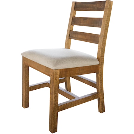 Rustic Solid Wood Chair with Upholstered Seat