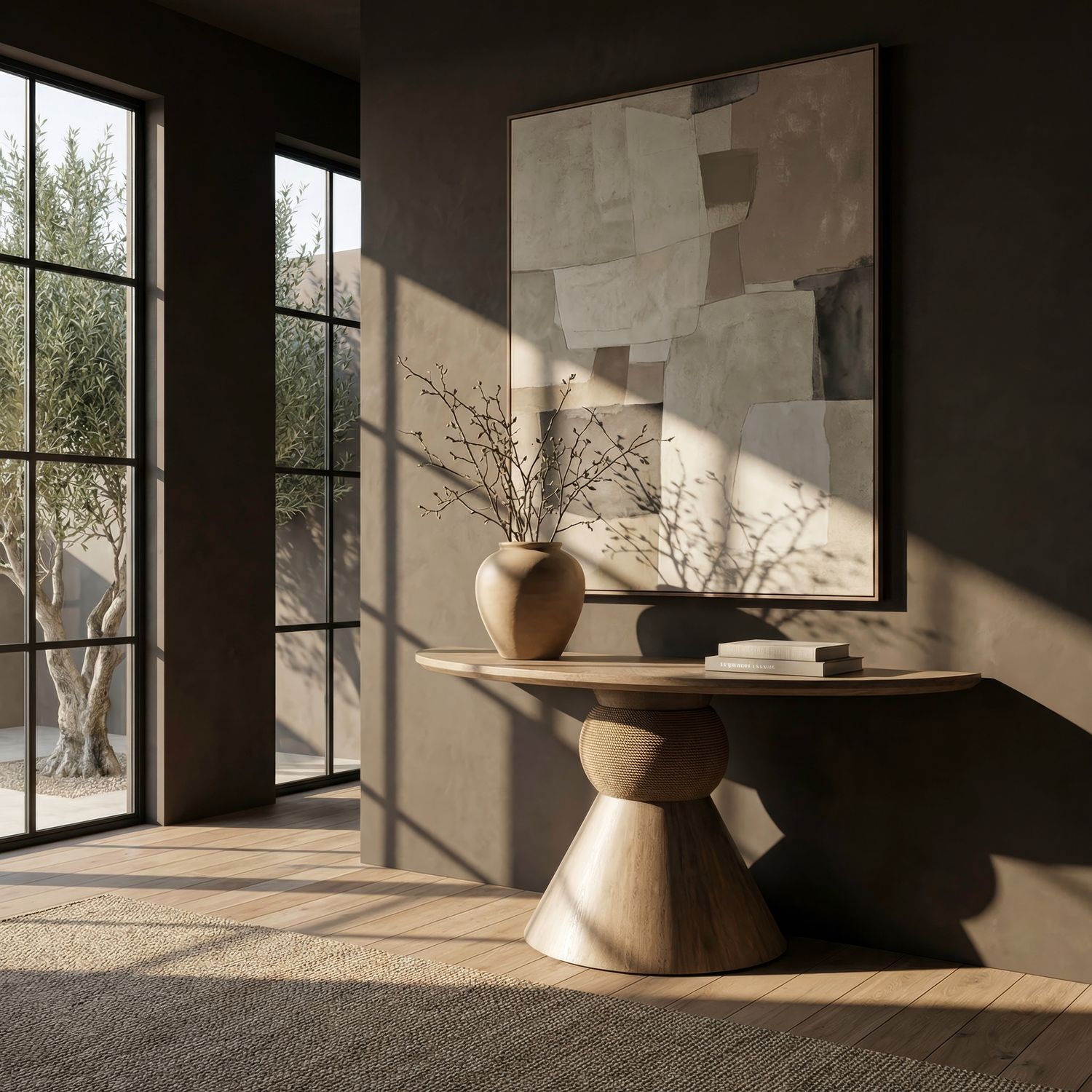 Demilune Pedestal Console Table