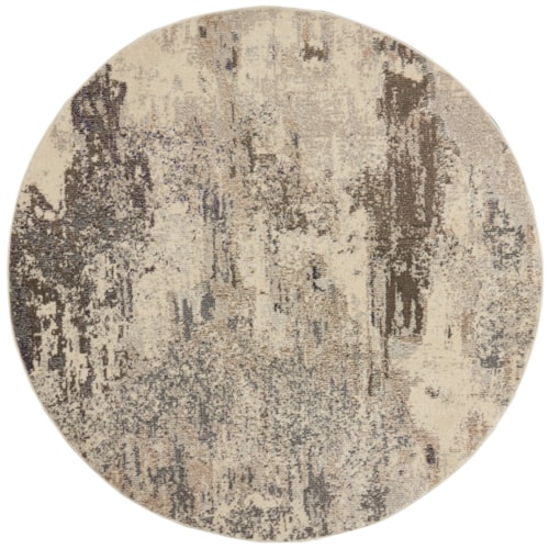7'10"  Ivory/Grey Round Rug
