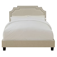 Nailhead Marquee Upholstered Queen Bed in Beige