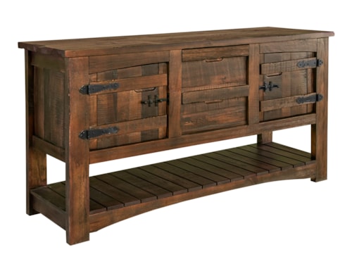 Rustic 2-Door Sofa Table with 2 Drawers