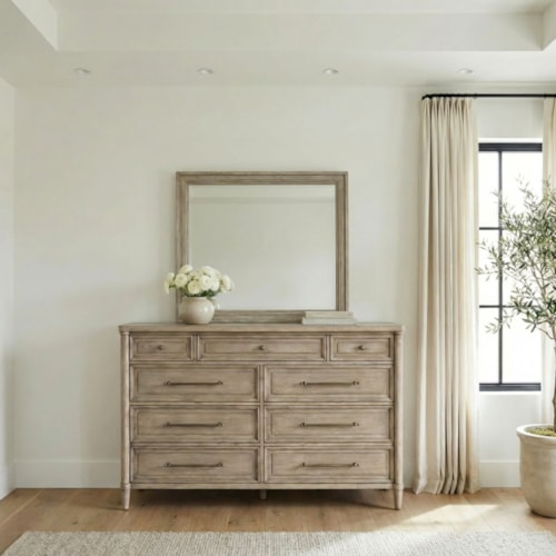 Transitional Nine-Drawer Dresser & Mirror Set with Felt & Cedar Lined Drawers