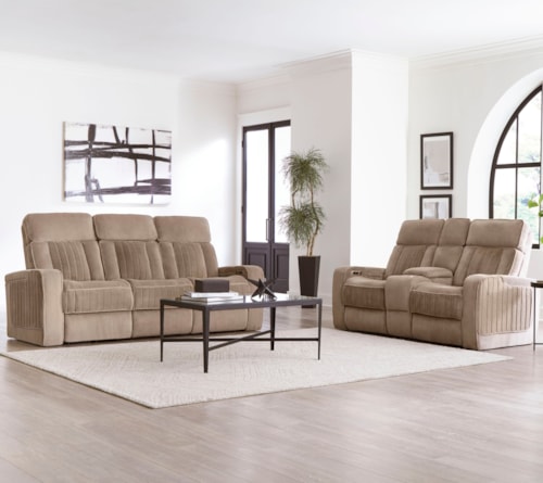 Casual Power Reclining Sofa and Loveseat Set with Power Headrests