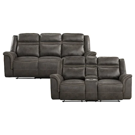 Casual 2-Piece Living Room Set with Drop Down Console and Cupholders