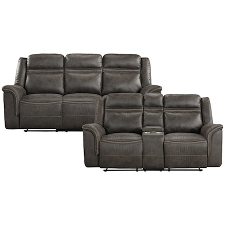 Casual 2-Piece Living Room Set with Drop Down Console and Cupholders