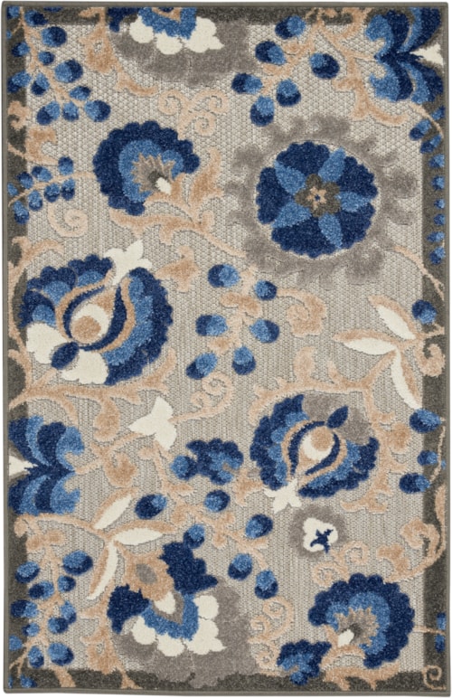 2'8" x 4' Natural/Blue Rectangle Rug