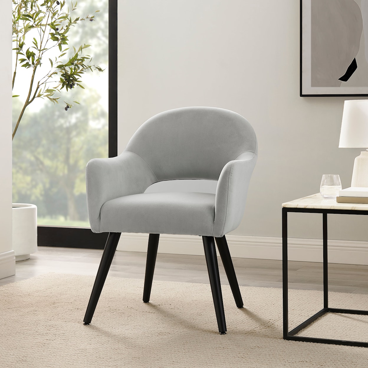 Powell Sabine Dining Chair Velvet Light Grey Upholstery