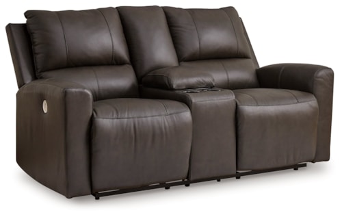 Leather Match Power Reclining Loveseat with Console