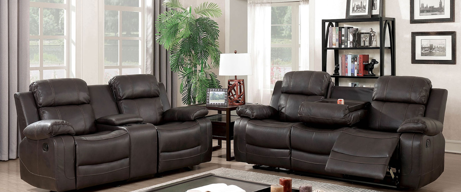 Transitional Reclining Sofa and Loveseat Set with Reclining Chair