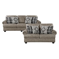 Transitional 2-Piece Living Room Set with Rolled Arms and Nailhead Trimming