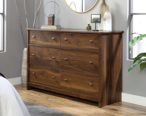 Transitional Six-Drawer Dresser with Easy-Glide Drawers