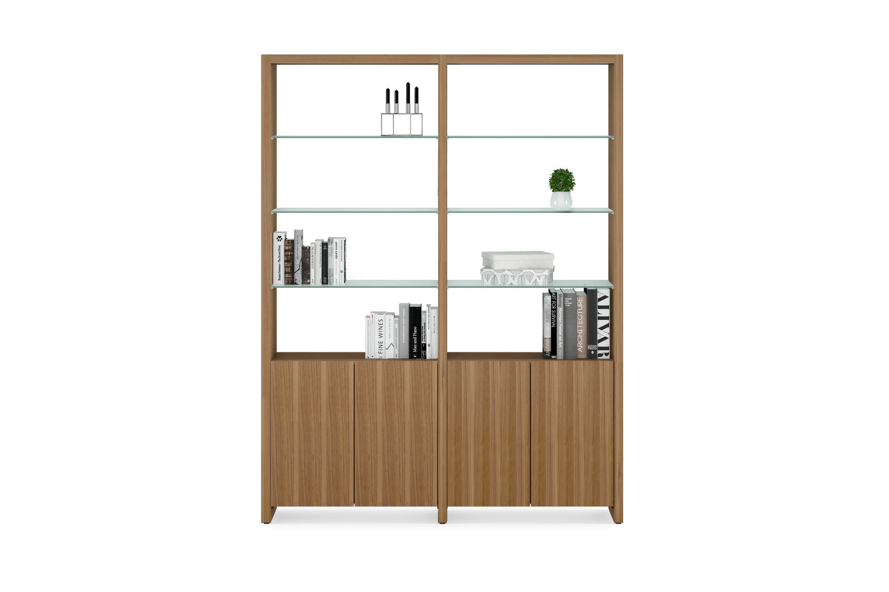 Contemporary 2-Shelf System with Glass Shelves