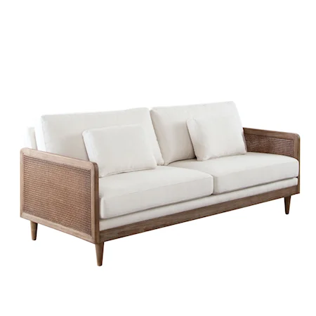 Tropical Rattan Sofa with Upholstered Cushions