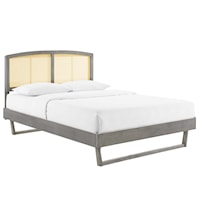 Cane and Queen Platform Bed With Angular Legs