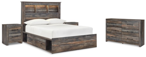 Full Bookcase Bed With 2 Sided Storage, Dresser And Nightstand