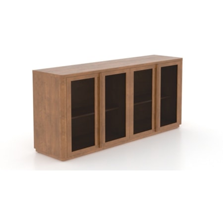 Four-Door Grooved Wood Buffet w/Glass Doors