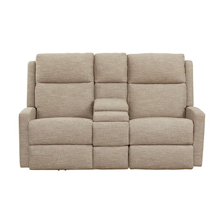 Contemporary Power Reclining Console Loveseat with Power Headrest