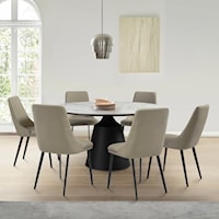 Contemporary 7 Piece Dining Set with Stone Top and Taupe Gray Faux Leather Chairs