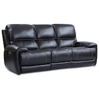 Contemporary Leather Match Power Sofa w/ Power Headrests