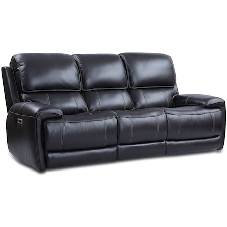 Contemporary Leather Match Power Sofa w/ Power Headrests