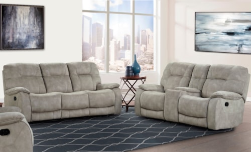 Casual Manual Reclining Sofa and Loveseat Set