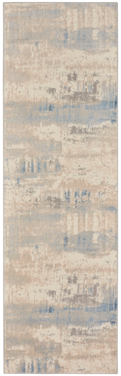 2'3" x 7'3" Ivory/Grey/Blue Runner Rug